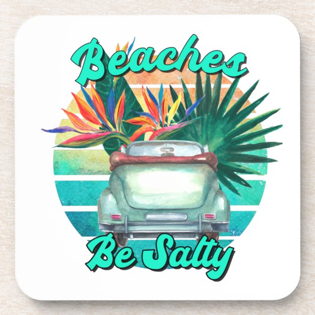 Funny Beach Classic Car Retro Sunset  Coaster (Front)