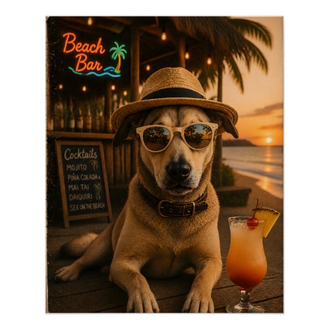 Funny Beach Dog Wall Art Printable (Front)