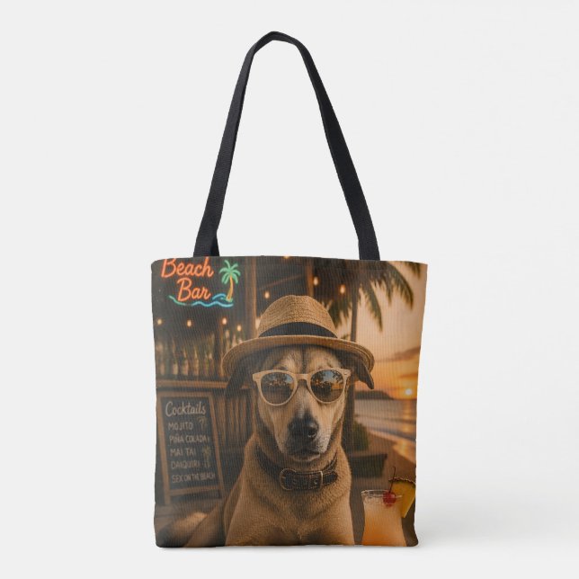 Funny Beach Dog Wall Art Printable Tote Bag (Back)