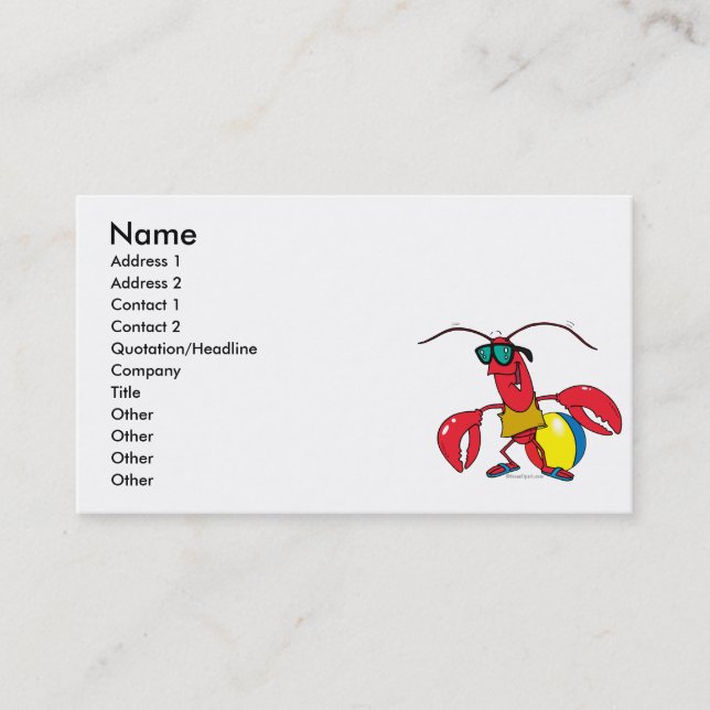 funny beach going  lobster cartoon business card (Front)