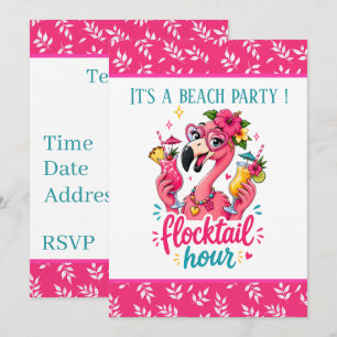 Funny beach pink flamingo Flocktail party Invitation