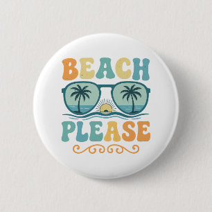 Funny Beach Please Retro 70s Summer Vacation 6 Cm Round Badge