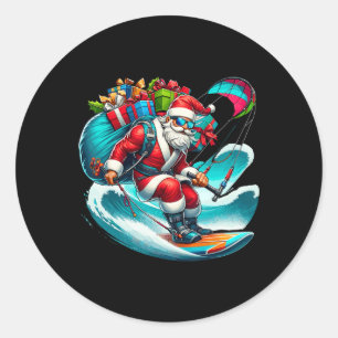 Funny Beach Santa Kitesurfing Christmas Santa Surf Classic Round Sticker