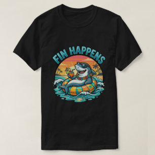 Funny Beach Shark Fin Happens Hawaiian Graphic  T-Shirt