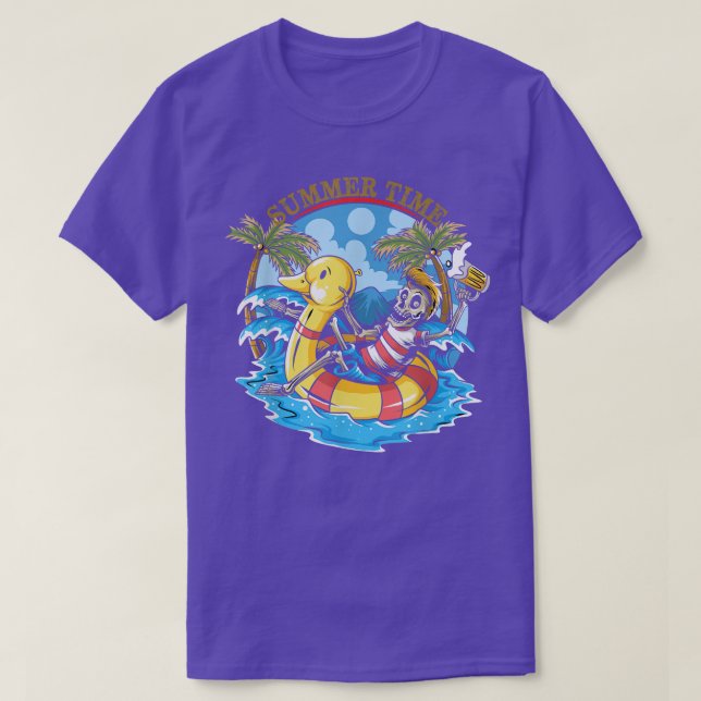 Funny Beach Summer Time Skeleton Duck Float Appare T-Shirt (Design Front)