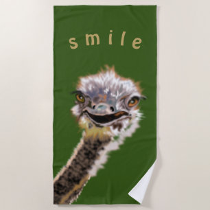 Funny Beach Towel with Happy Ostrich - Smile