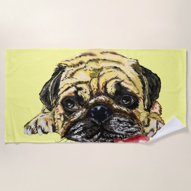 Funny Beach Towel with Pug Dog - Custom Colours (Front)