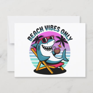 Funny Beach Vibes Only Retro Summer Shark Postcard