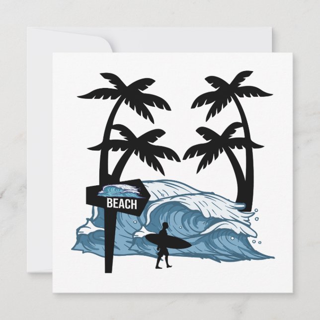 Funny Beach Wave Flat Card (Front)