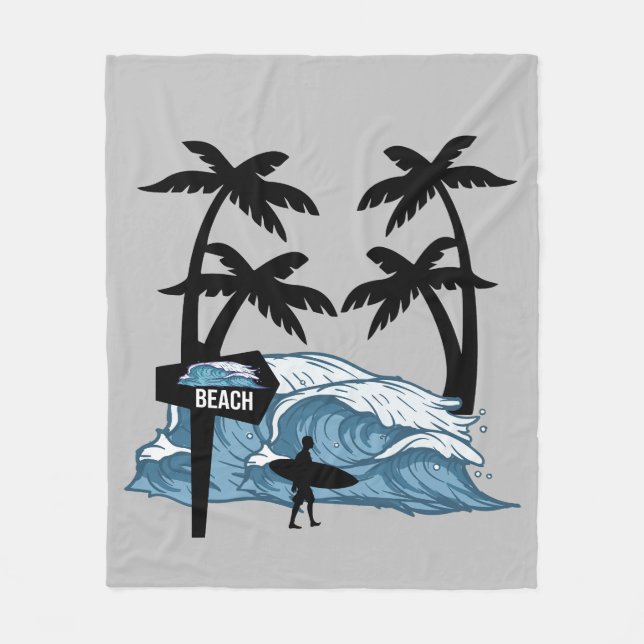 Funny Beach Wave Fleece Blanket (Front)