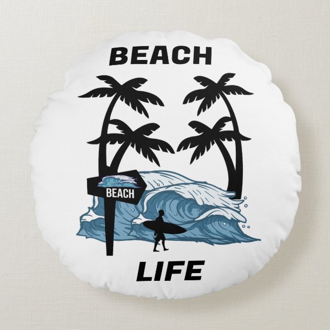 Funny Beach Wave Round Cushion (Front)