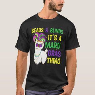 Funny Beads And Mask Mardi Gras Llama Alpaca For M T-Shirt