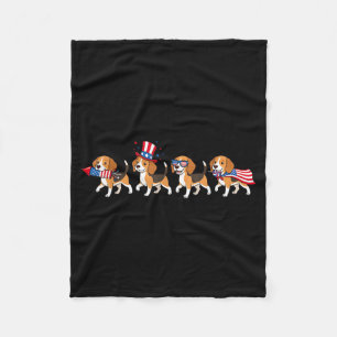 Funny Beagle Aamerican Usa Flag Memorial Day 4th Fleece Blanket