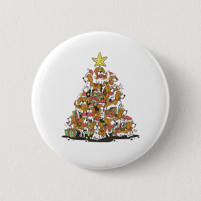 Funny beagle Christmas tree for beagle dog lovers  6 Cm Round Badge (Front)