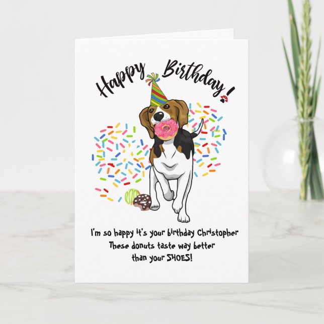 Funny Beagle Dog Doughnuts Birthday Card  (Front)