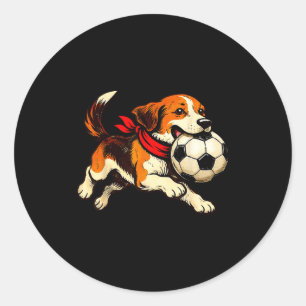 Funny Beagle Dog Playing Soccer Game Day Classic Round Sticker