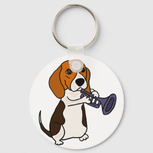 Funny Beagle Dog Playing Trumpet Key Ring