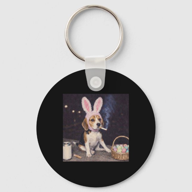 Funny Beagle Dog Retro Bunny Ears Smoking Easter E Key Ring (Front)