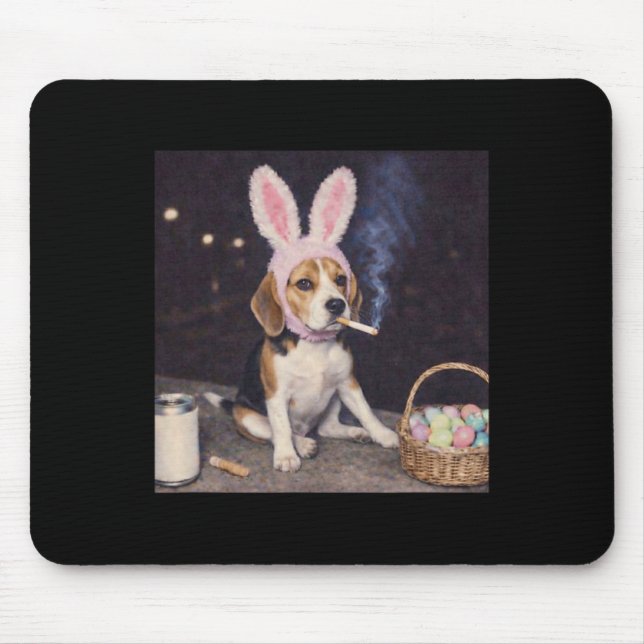 Funny Beagle Dog Retro Bunny Ears Smoking Easter E Mouse Pad (Front)