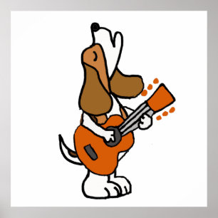 Funny Beagle Dog Singing and Playing Guitar Poster