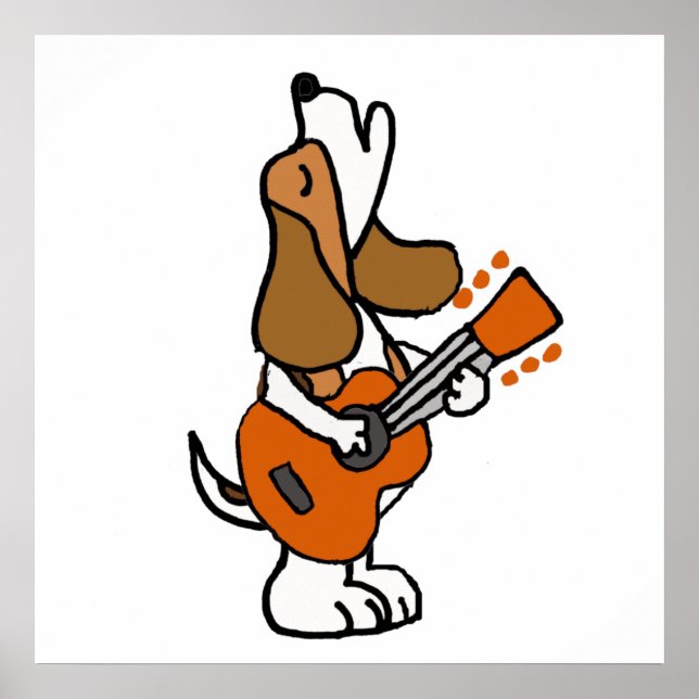 Funny Beagle Dog Singing and Playing Guitar Poster (Front)
