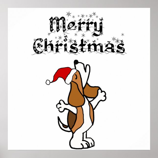 Funny Beagle Dog Singing Christmas Carols Poster (Front)
