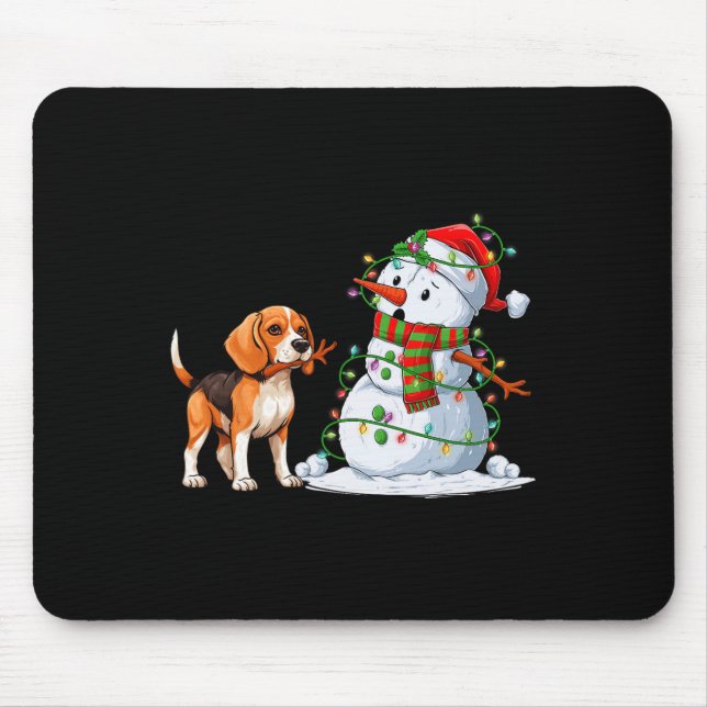 Funny Beagle Dog Snowman Christmas Tree Lights Xma Mouse Pad (Front)