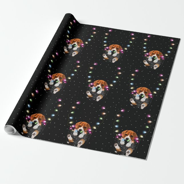 Funny Beagle In Pocket Santa Xmas Christmas Gift Wrapping Paper (Unrolled)