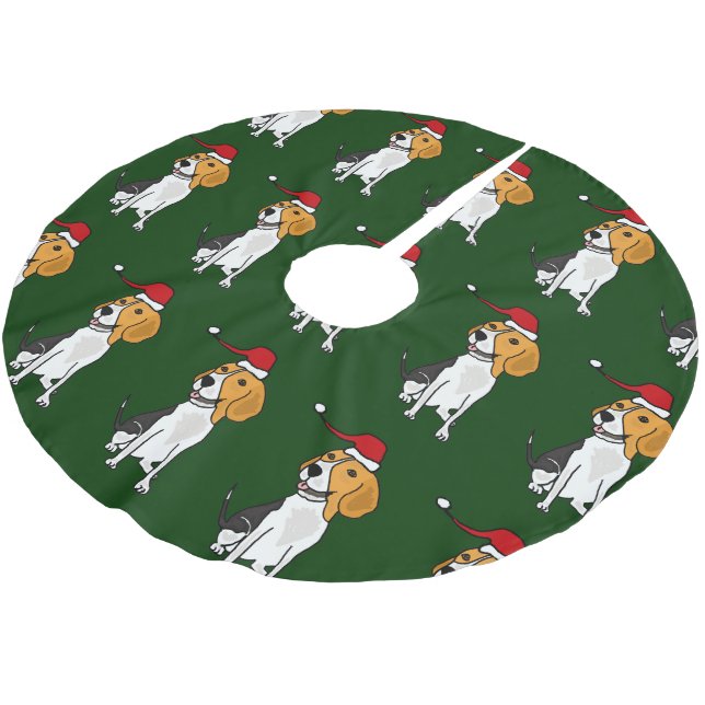 Funny Beagle in Santa Hat Christmas Tree Skirt (Angled)