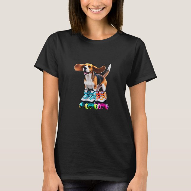 Funny beagle on a roller skater, beagle lover T-Shirt (Front)