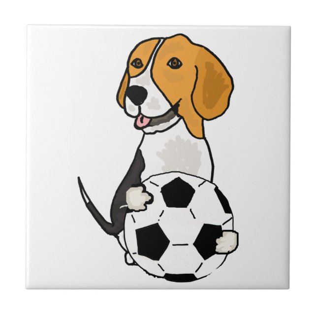Funny Beagle Playing Soccer Tile (Front)