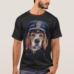Funny Beagle Portrait in Police Hat For Dog Lovers T-Shirt