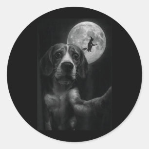 Funny Beagle Selfie Flying Witch Halloween Dog Classic Round Sticker