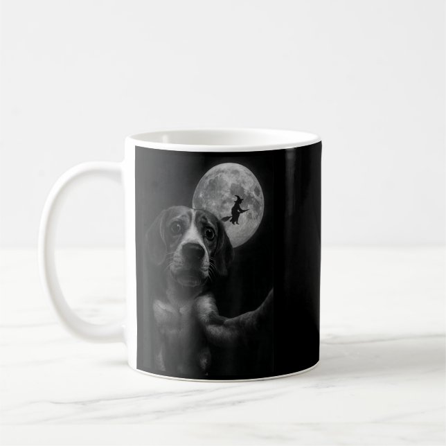 Funny Beagle Selfie Flying Witch Halloween Dog Coffee Mug (Left)