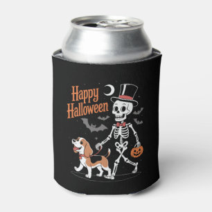 Funny Beagle Skeleton Dog Walking Can Cooler