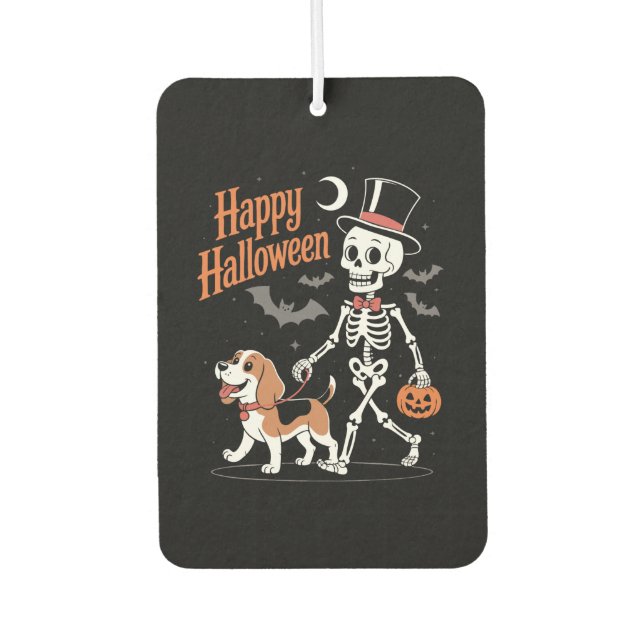 Funny Beagle Skeleton Dog Walking Car Air Freshener (Front)
