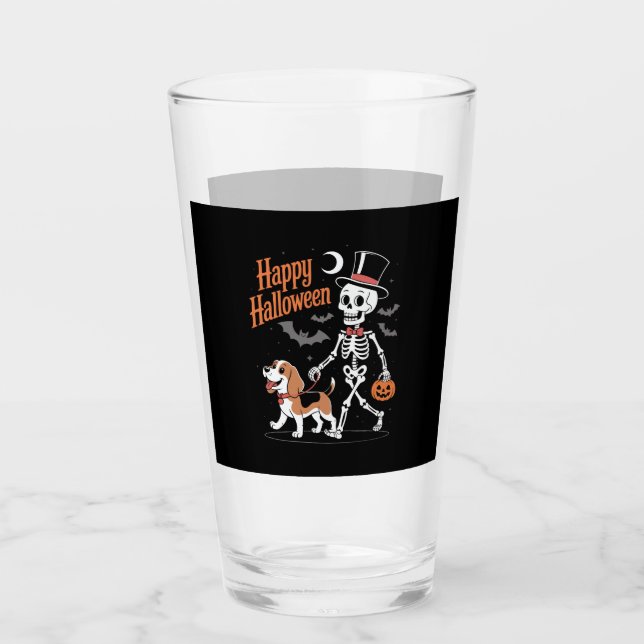 Funny Beagle Skeleton Dog Walking Glass (Front)
