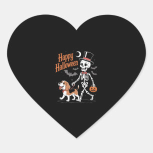 Funny Beagle Skeleton Dog Walking Heart Sticker