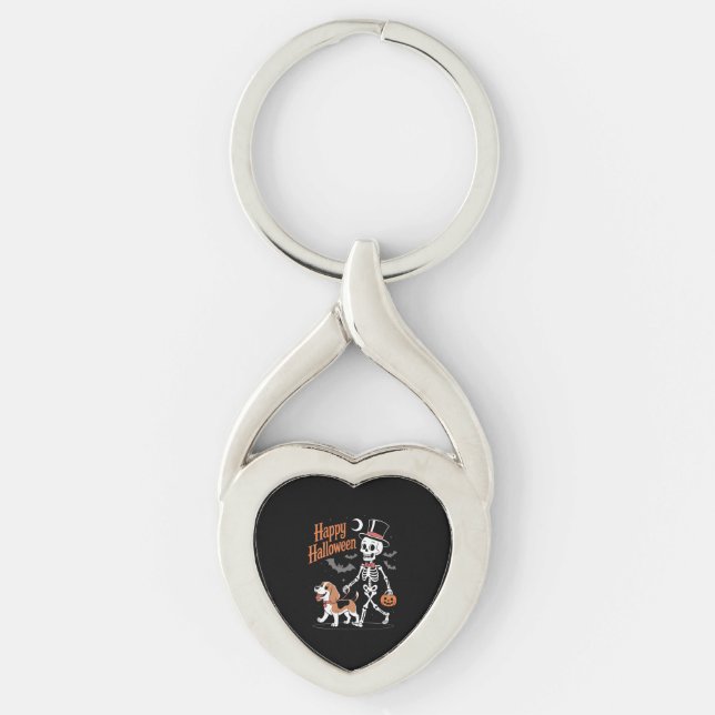 Funny Beagle Skeleton Dog Walking Key Ring (Front)