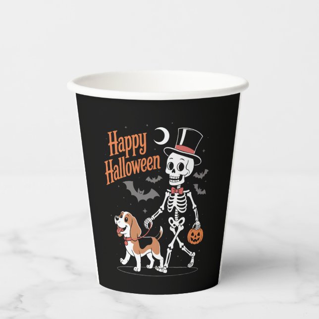 Funny Beagle Skeleton Dog Walking Paper Cups (Front)