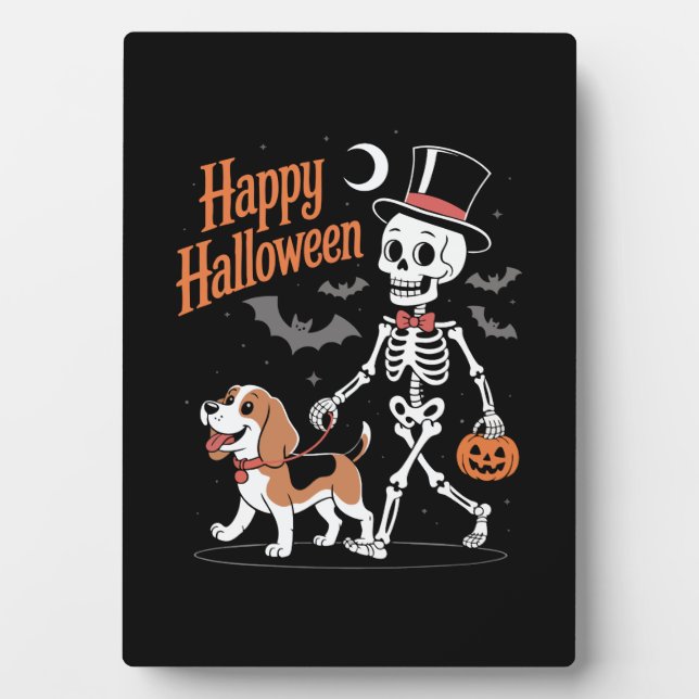 Funny Beagle Skeleton Dog Walking Plaque (Front)