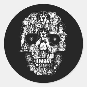 Funny Beagle Skull Dog Skeleton Halloween Classic Round Sticker