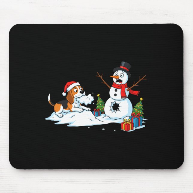 Funny Beagle Snowman Christmas Tree Xmas Womens Me Mouse Pad (Front)
