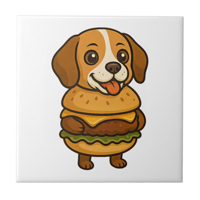 Funny Beagle with Burger Funny Mythical Creature Ceramic Tile (Front)