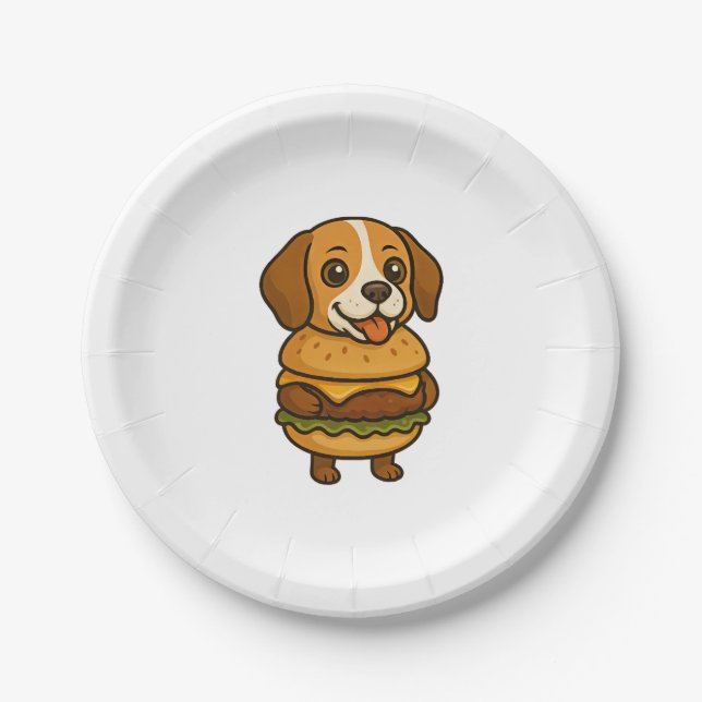 Funny Beagle with Burger Funny Mythical Creature Paper Plate (Front)