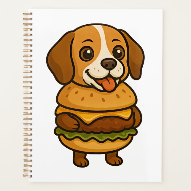 Funny Beagle with Burger Funny Mythical Creature Planner (Front)