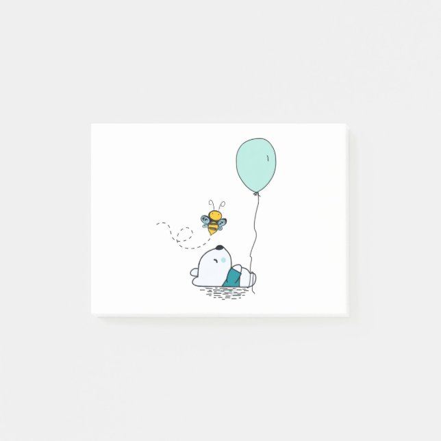 Funny bear and bee post-it notes (Front)