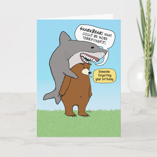 Funny Bear and Shark Belated Birthday Card (Front)