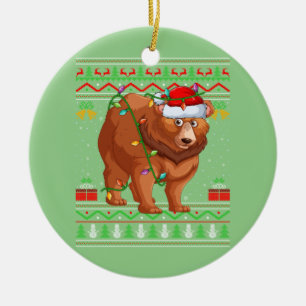 Funny Bear Animal Lover Matching Ugly Grizzly Bear Ceramic Ornament