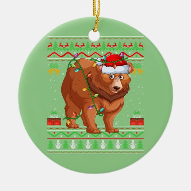 Funny Bear Animal Lover Matching Ugly Grizzly Bear Ceramic Ornament (Front)